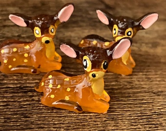 Set of three miniature cute sitting fawn Bambi deer plastic cake topper decorations