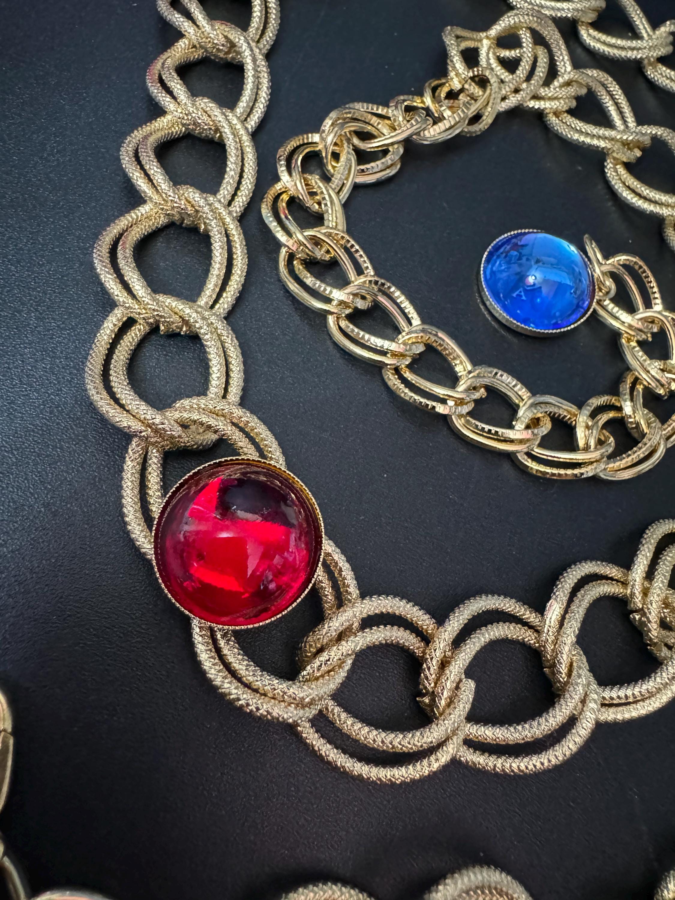 1990s Gold Chain Belt: Red, Green & Blue Austrian Glass  display picture 1