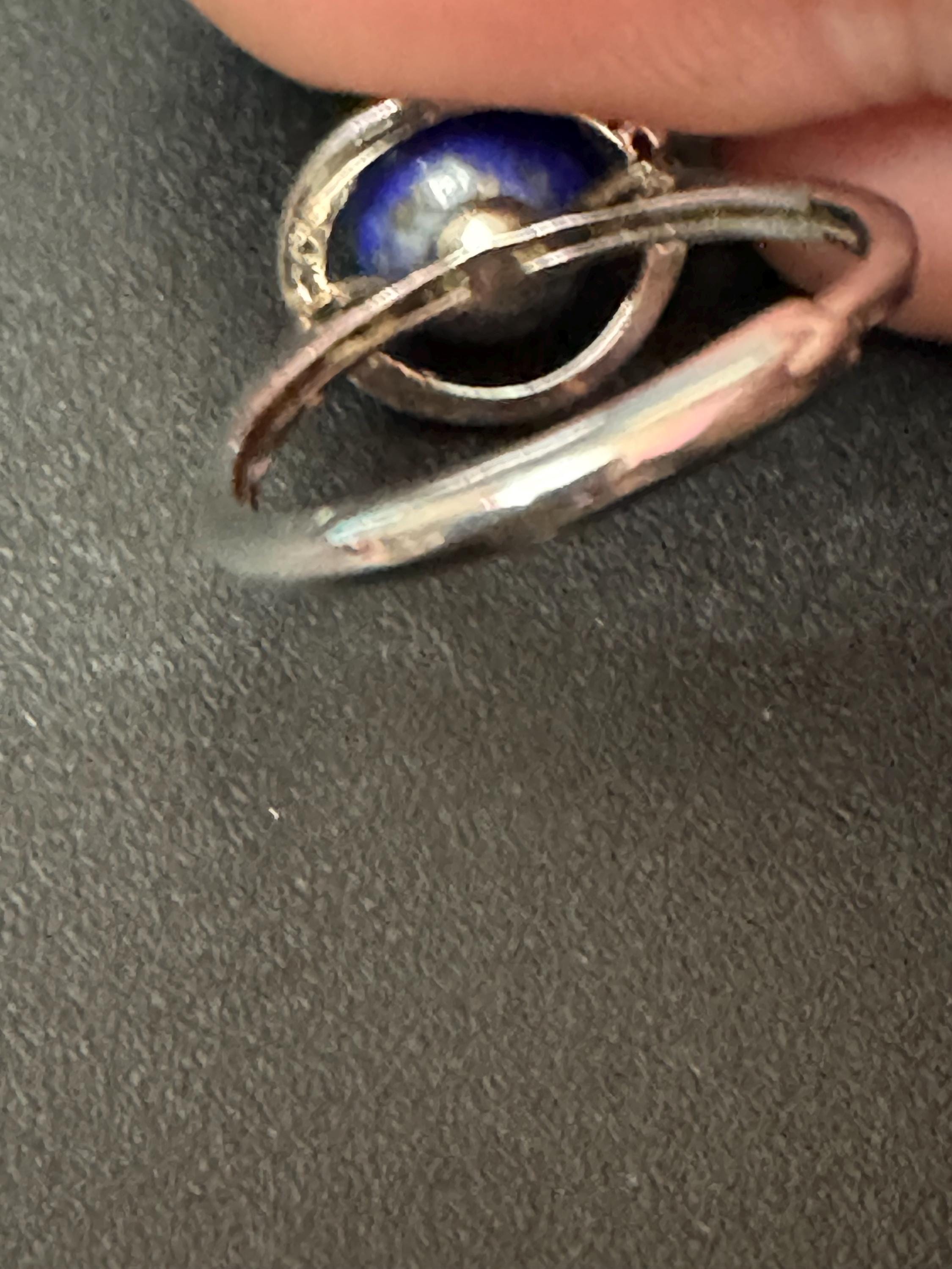 Bague Vintage Cocktail Argent Sterling Et Lapis Lazuli – Style Berbère – Taille 48 – Signée Delon