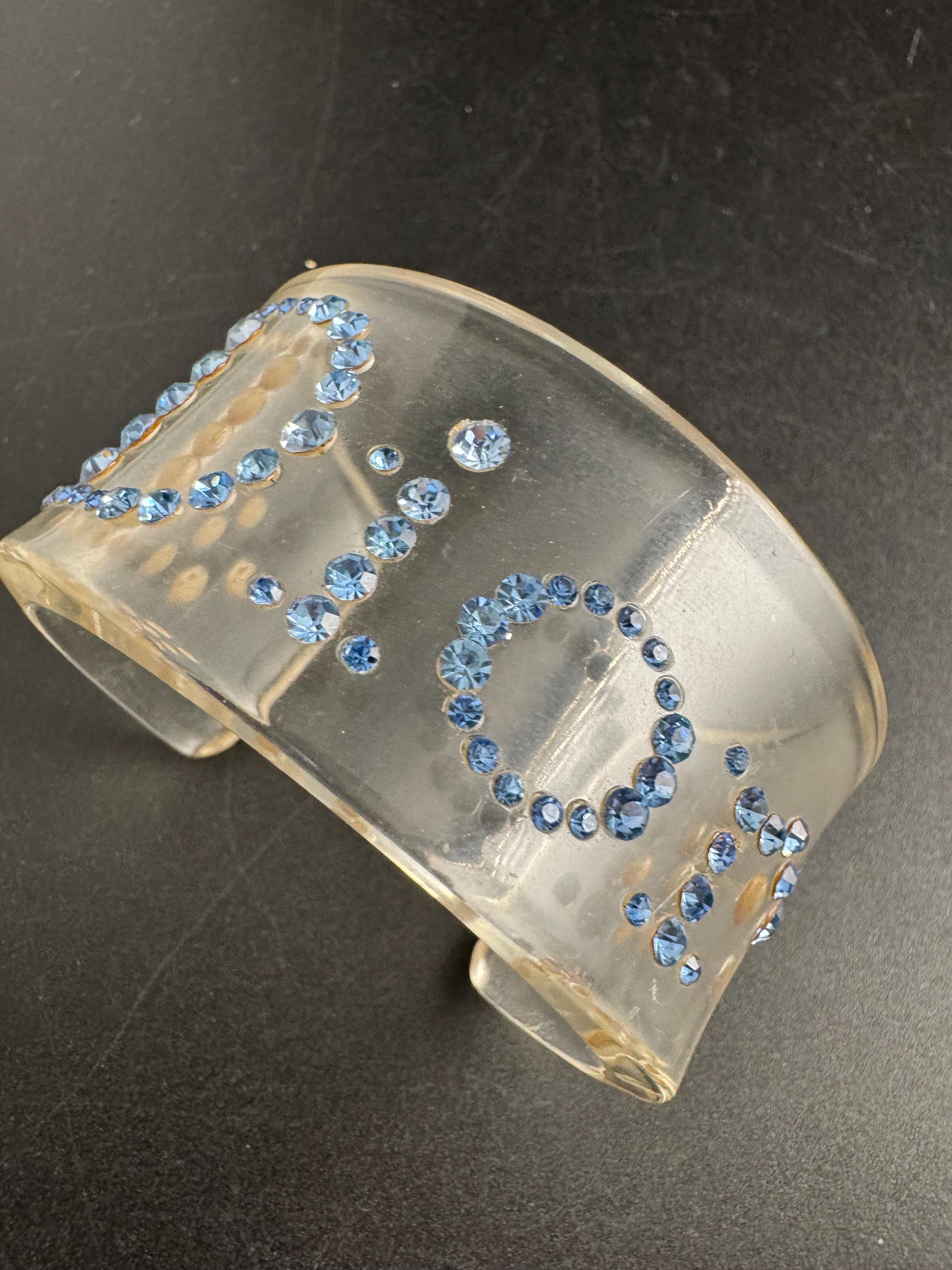 Christian Dior Rhinestone Cuff Bangle - Clear Acrylic, Blue