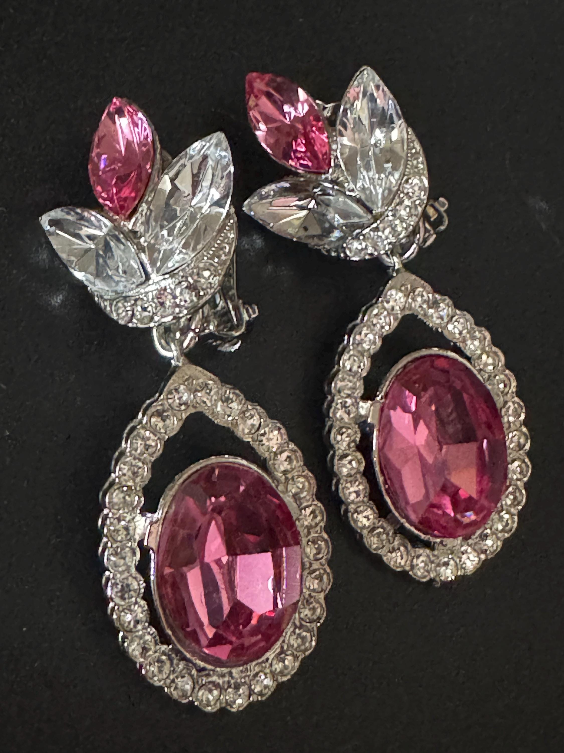 Vintage 80s Swarovski Crystal Rhinestone Diamanté Pink