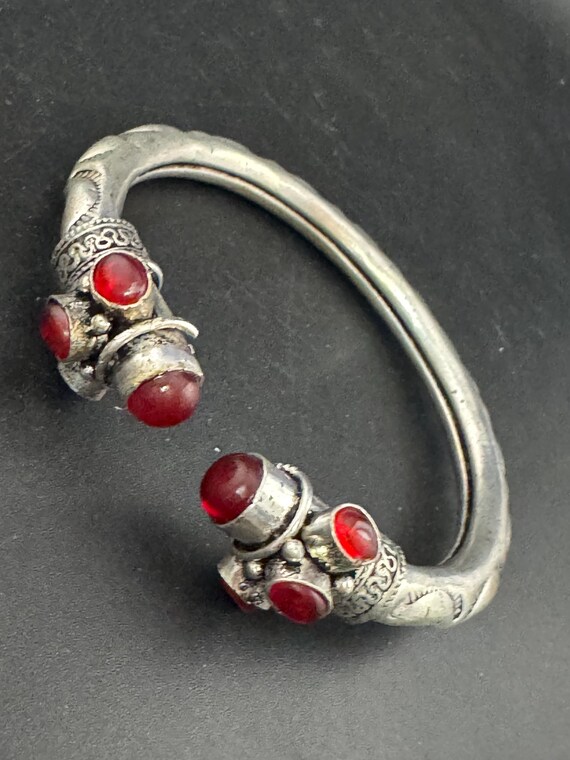 Garnet ruby red GEMSTONE Bangle silver plated tor… - image 3
