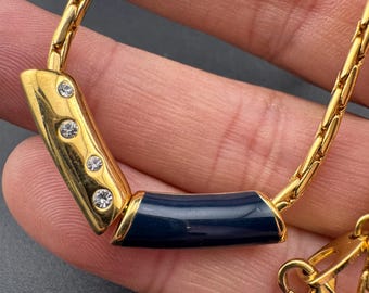 KOREA Navy Necklace - Blue and Ivory Enamel Chain - 16 Inch