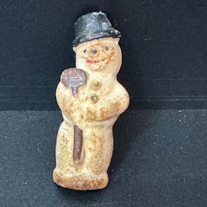 Antique Vintage PLASTER or bisque SNOWMAN snow bear  Christmas Xmas Cake topper decoration festive baking