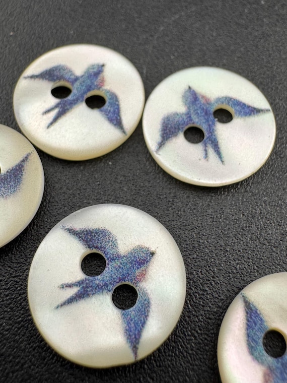 Mother of Pearl Swallow Bird Buttons: 10mm Natural Shell, 5-Pack