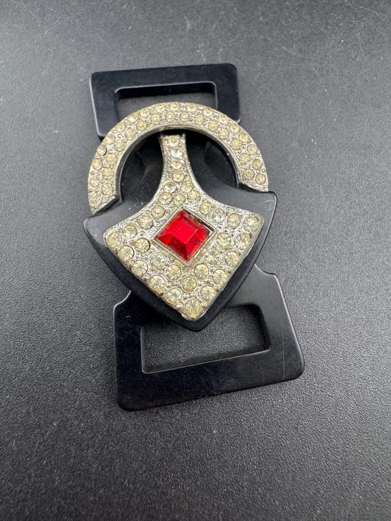 Antique Art Deco Rhinestone Belt Buckle: Ruby Red & Crystal  display picture 2