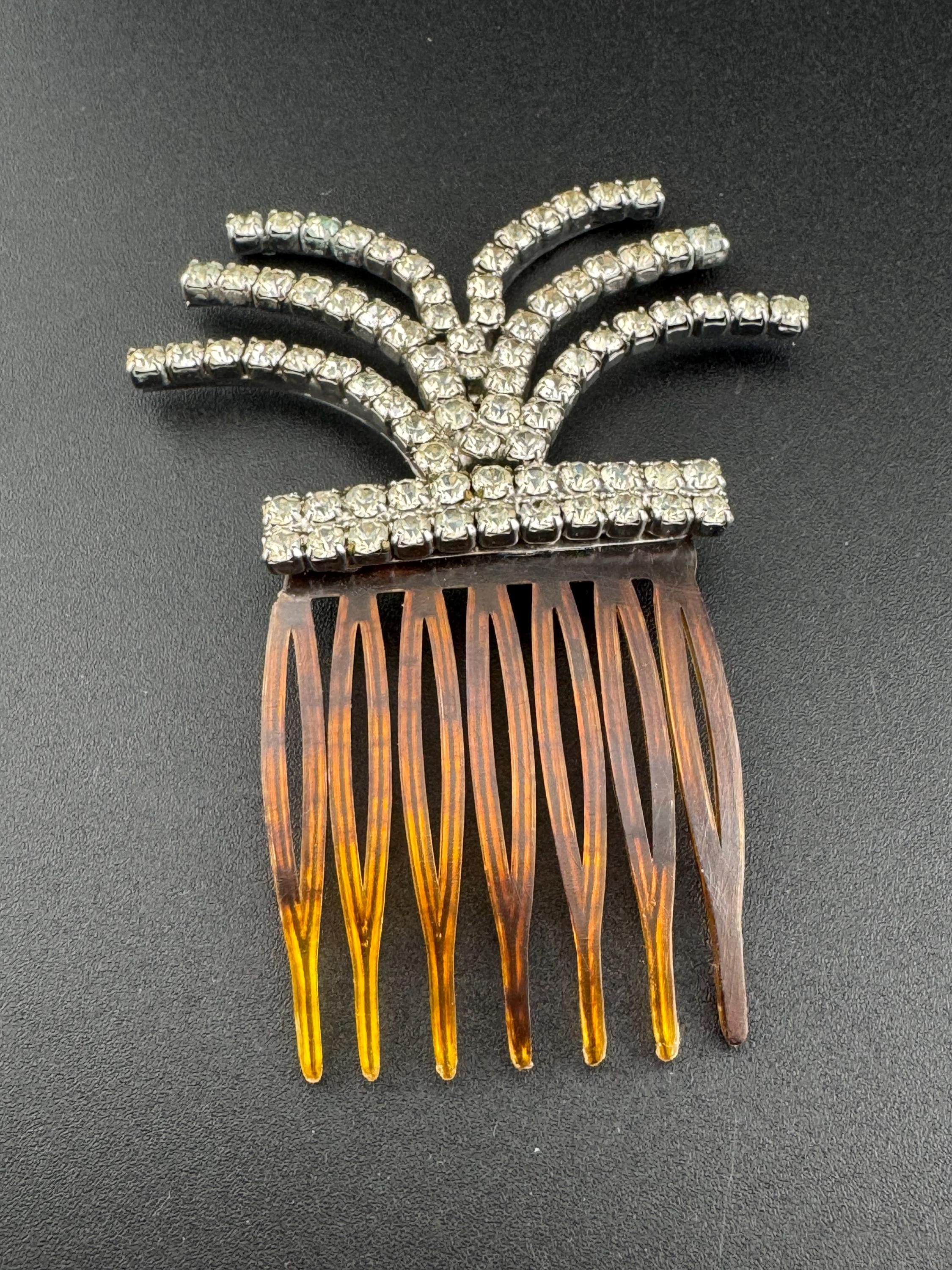 Vintage Art Deco Rhinestone Crystal Brown Tortoiseshell Hair Comb Accessory WOW Art Deco Original Vintage Hair Accessories for sale | eBay main image 2