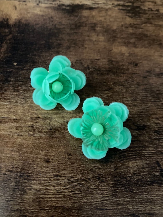 Signed Vintage green floral flower soft rubber pl… - image 2