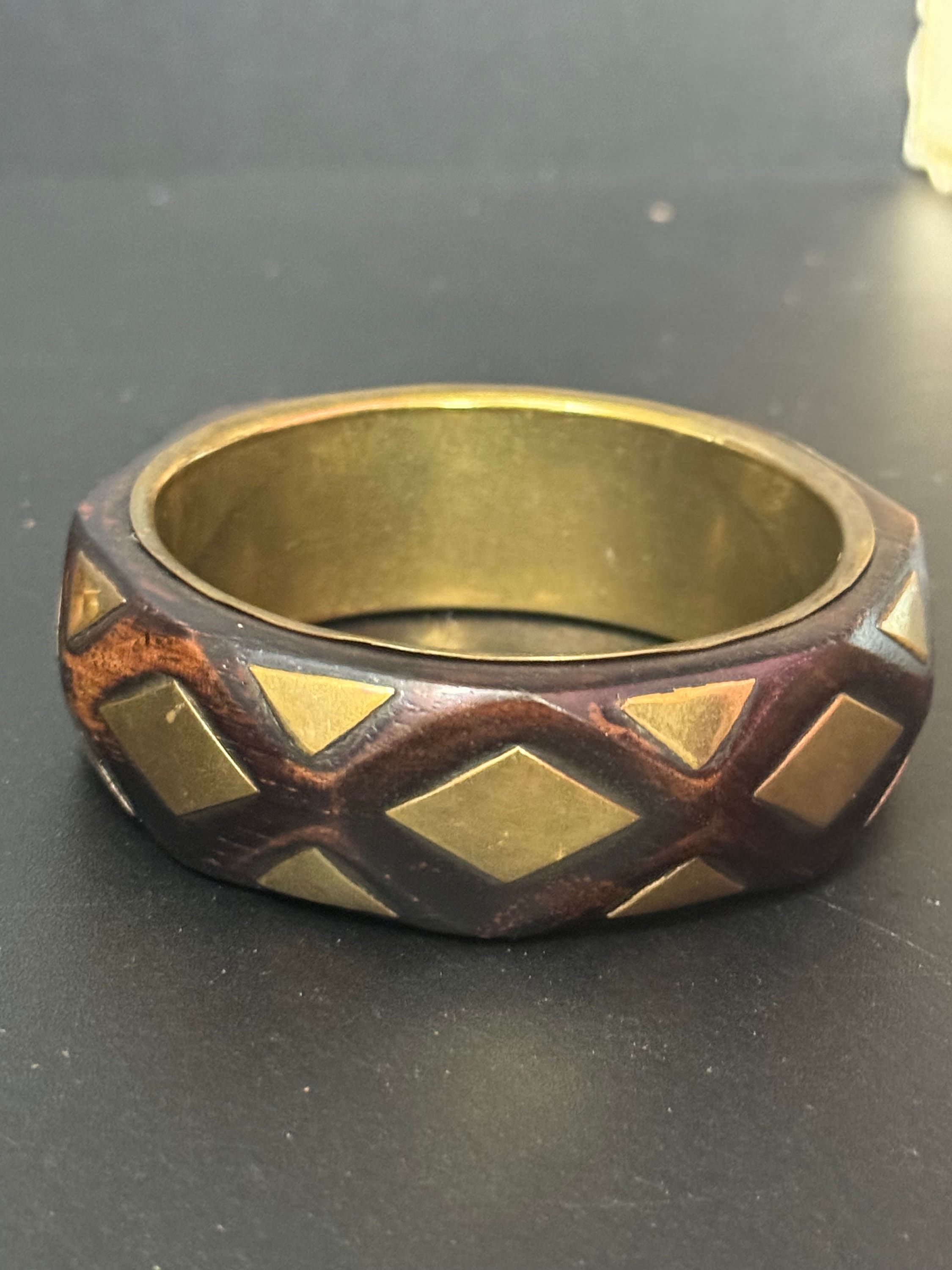 WOOD BANGLE 145T ウッドバングル Vintage Dark Grained Wood Bangle With Brass Inset Design - Etsy