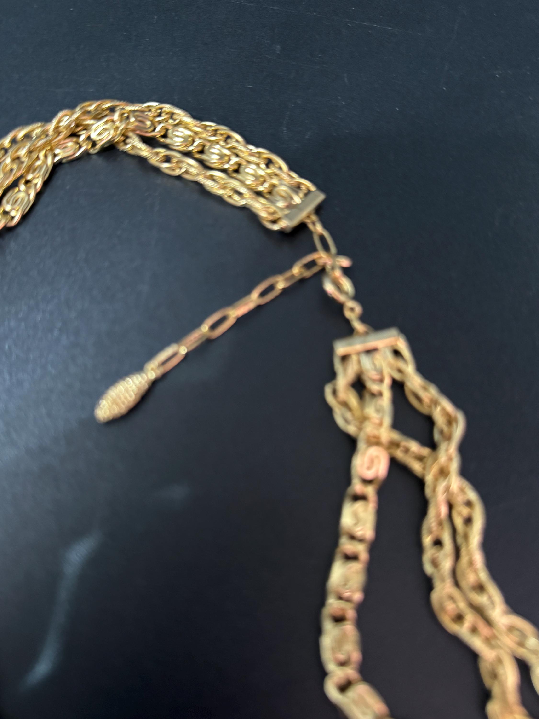 Collier Long Triple Chaîne Doré Rétro - Style Kitsch Vintage, Occasion En Bon état