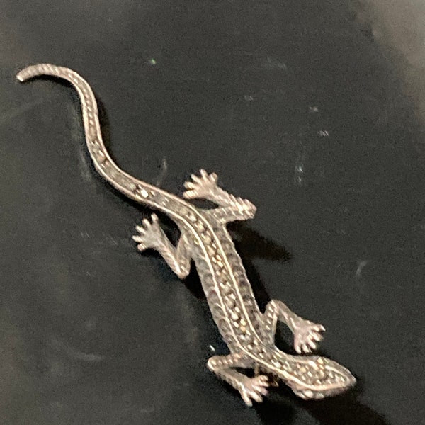 vintage Sterling Silver Lizard Gecko Marcasite broche broche 925