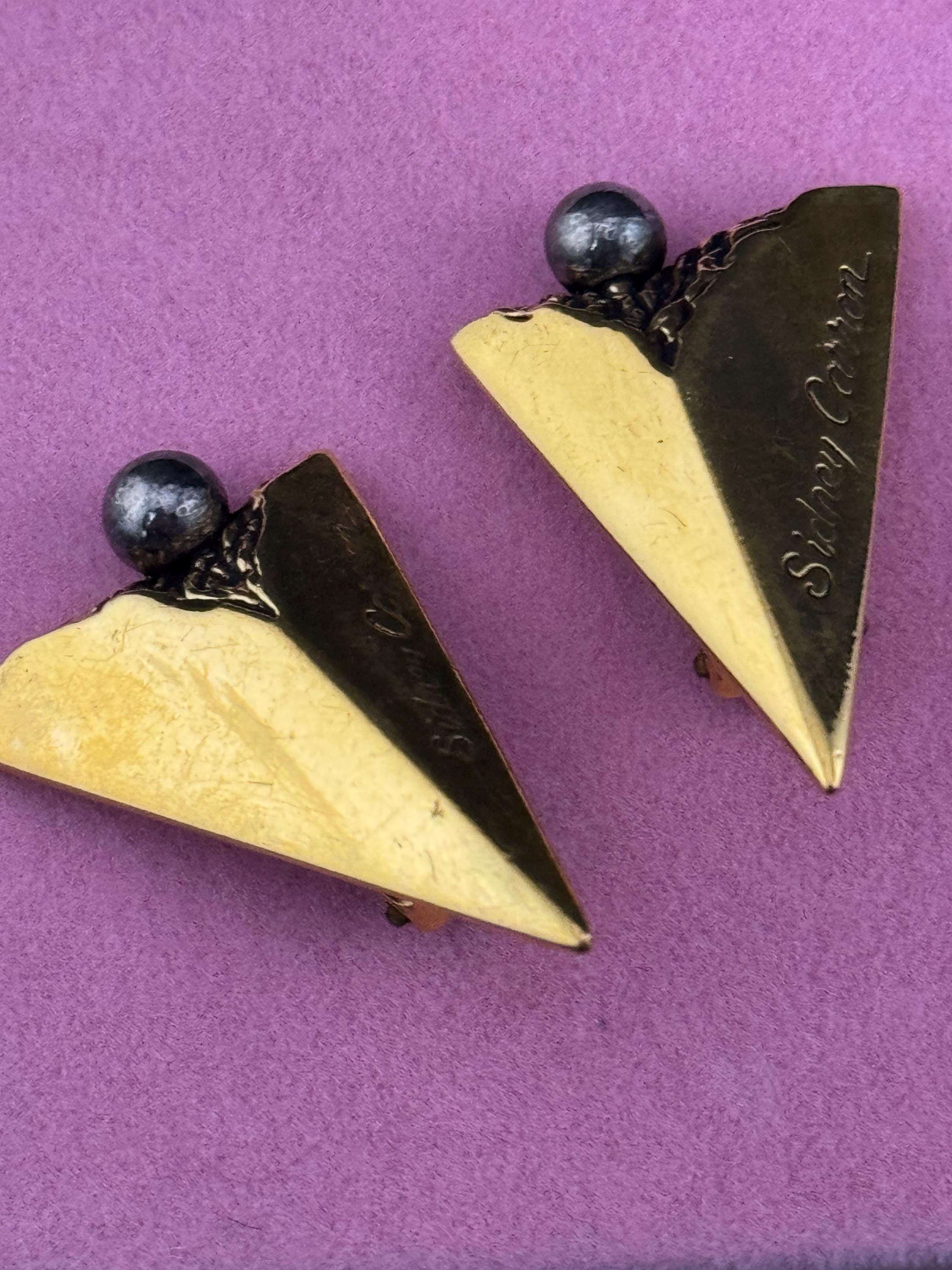 Boucles D'oreilles Modernistes à Clip Doré - Sidney Carron A°12Bis - Occasion Bon état