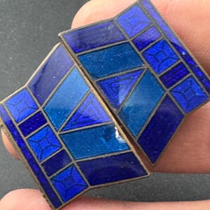 Antique Art Deco Czech Guilloche Enamel Belt Buckle: Bright Blue, 1920s