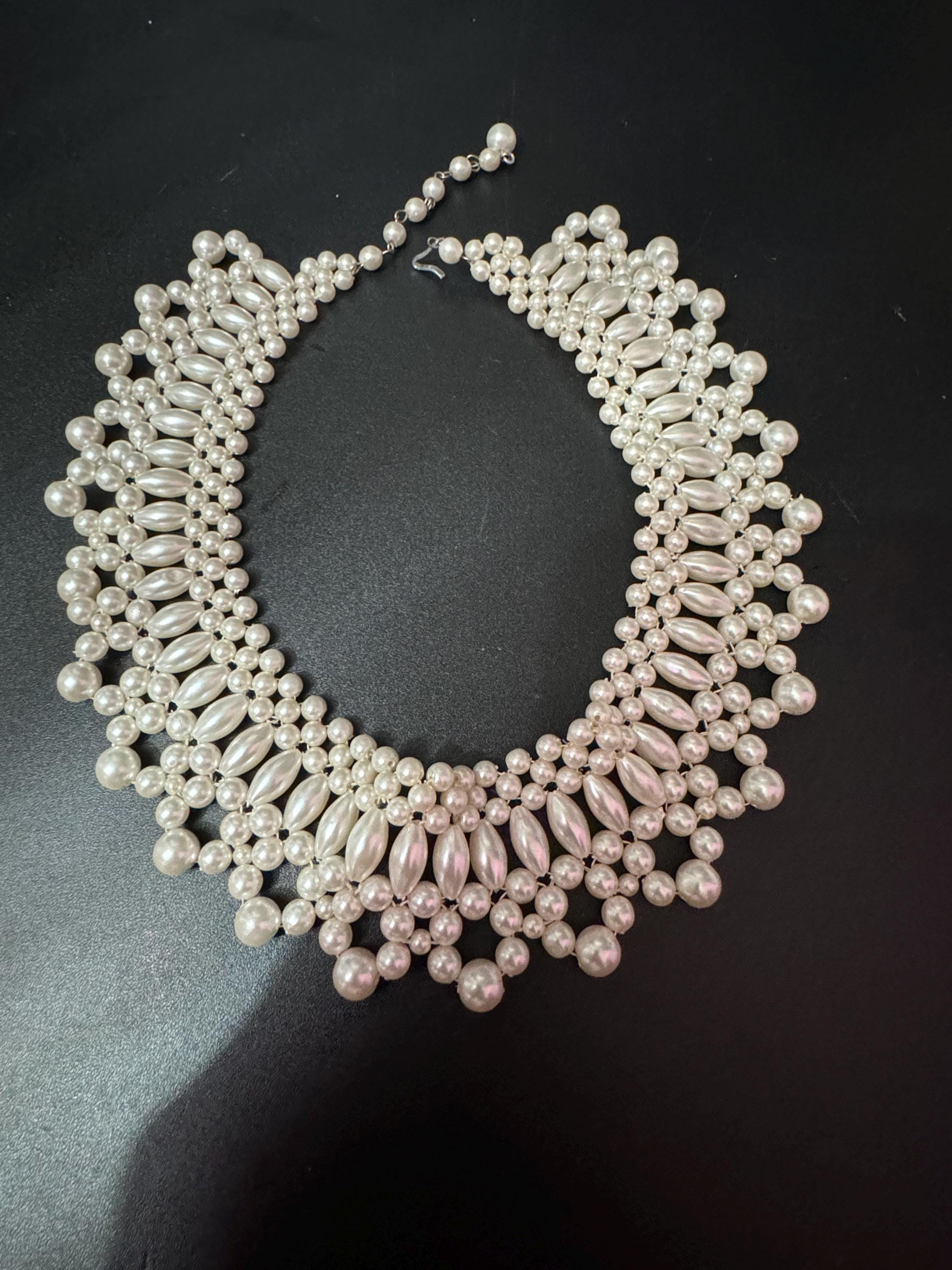 【Ameri VINTAGE】PEARL COLLAR CHOKER Vintage Costume Pearl Collar Necklace Beaded Faux Pearls
