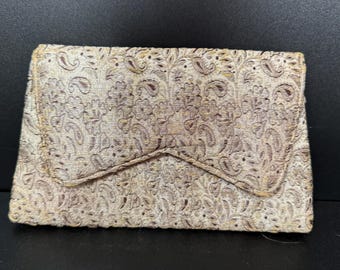 beige Silk Brocade clutch Bag evening purse,  Vintage 1920s art deco