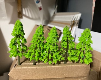 5 pieces x 7cm bright green miniature fir tree cake toppers micro landscape scenery woodland