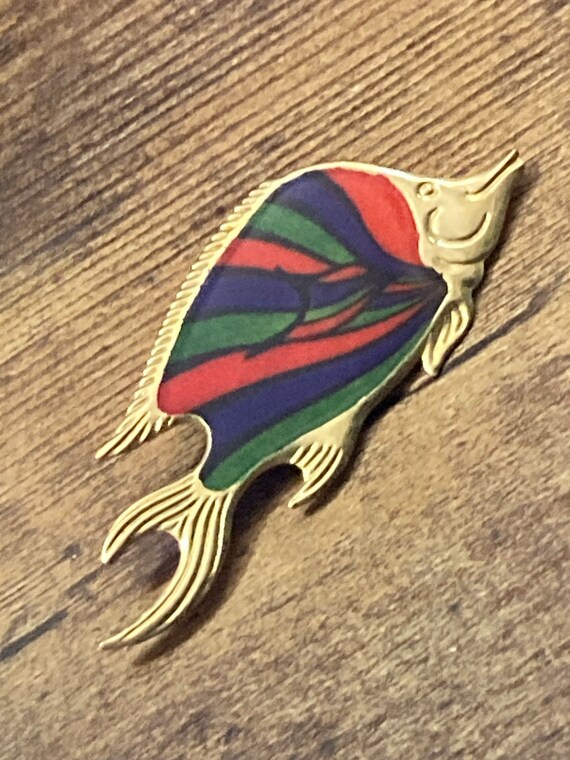 Broche Vintage Noël Dorée Avec Cabochons Rouges, Bleus, Verts - Longueur 6,5 Cm, Fabriquée En France