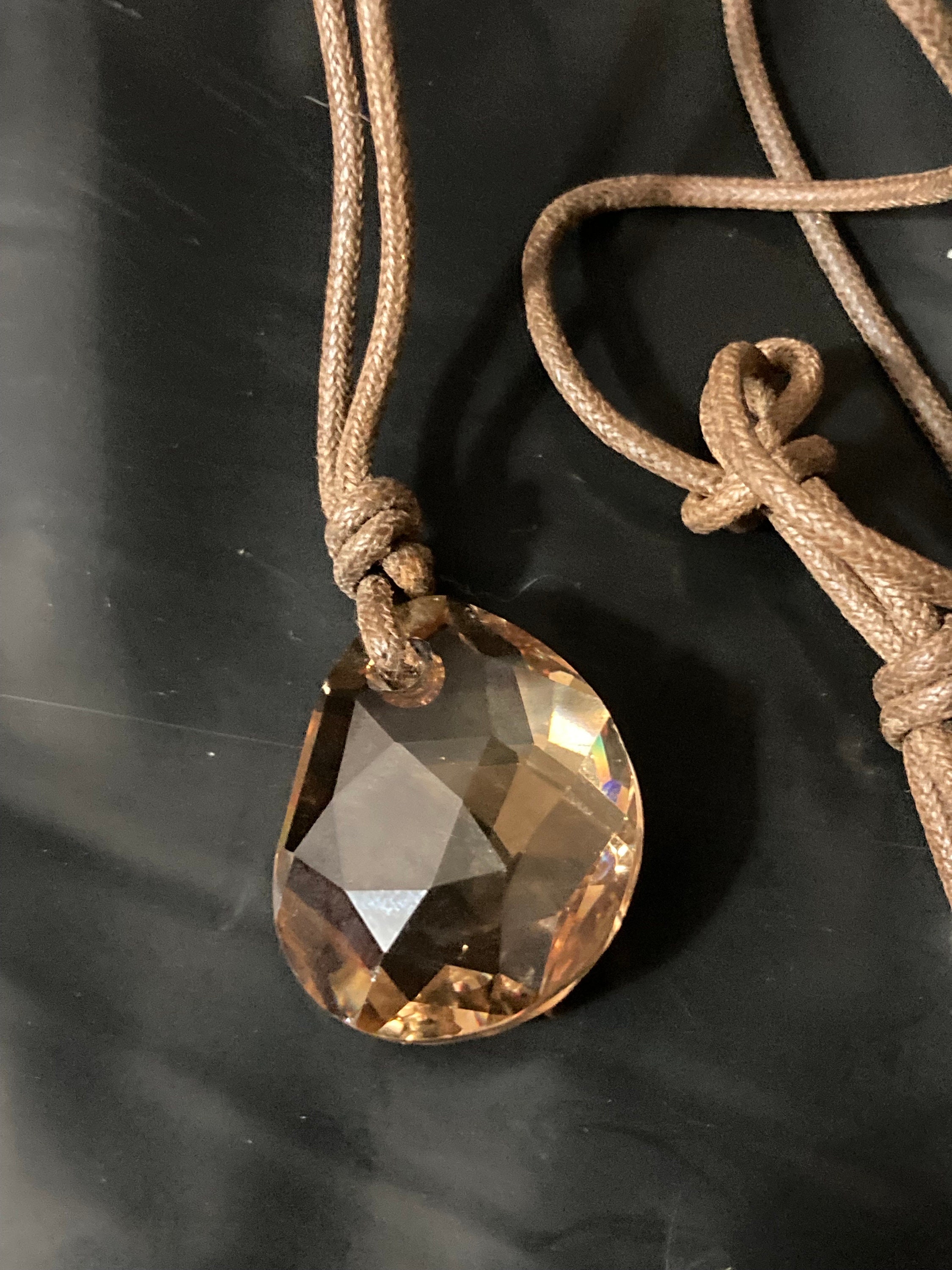 Swarovski gold soft brown orange topaz crystal pendant on leather