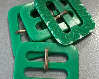 Vintage Early plastic celluloid Belt Buckles bright apple green 4.5cm x 3.5cm