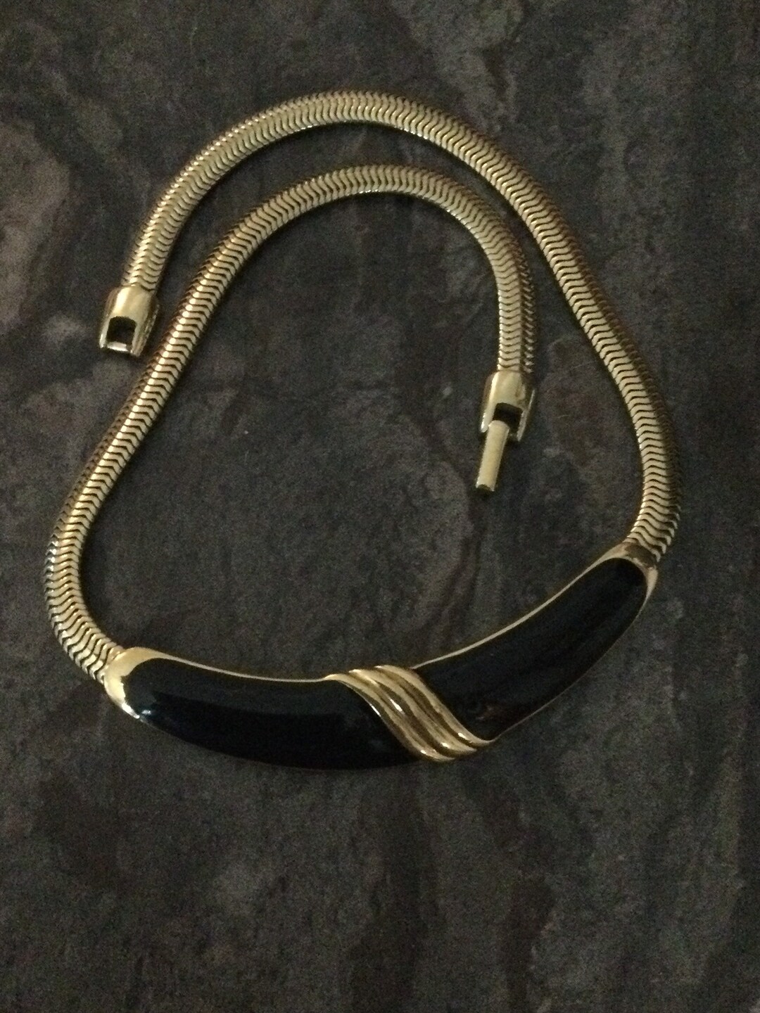 Signed BG Bergdorf Goodman Vintage Black Enamel Gold Tone Etsy