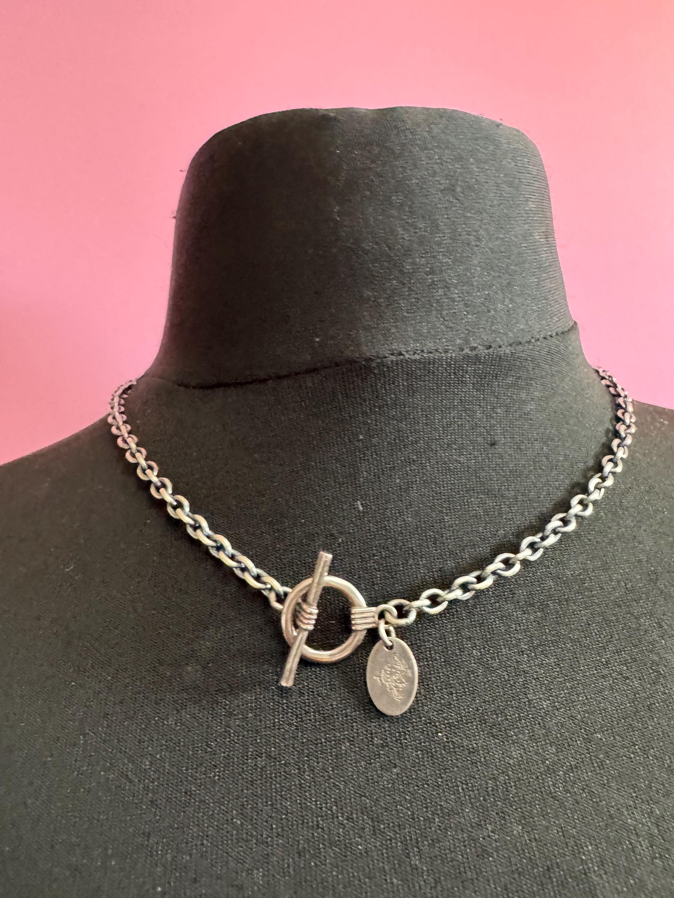 Sterling Silver Chunky Cable Link Necklace, Toggle Closure, 47cm
