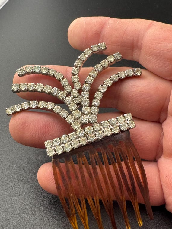 Celluloid Rhinestone Paste Hair Comb: Vintage Vintage Brown 
