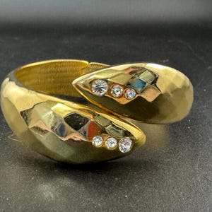 Vintage gold tone diamanté snake head clamper bangle cuff bracelet