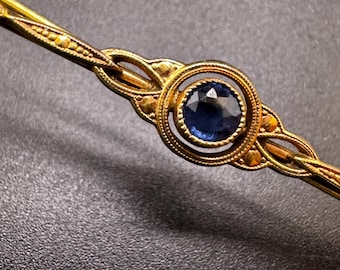 Sapphire Rhinestone bar brooch Pin, rolled Gold Victorian - Edwardian Era | Antique Jewellery | 7cm