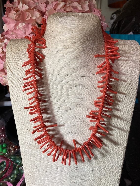 Vintage Red Branch Coral Necklace Ca 1950s 