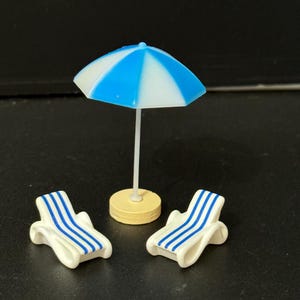 1 x parasol de plage miniature, transat, décoration de gâteau pour maison de poupée