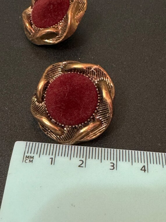 Boucles D'oreille à Clips Vintage - Velours Rouge Et Doré - Ancien Stock Neuf Sans Emballage