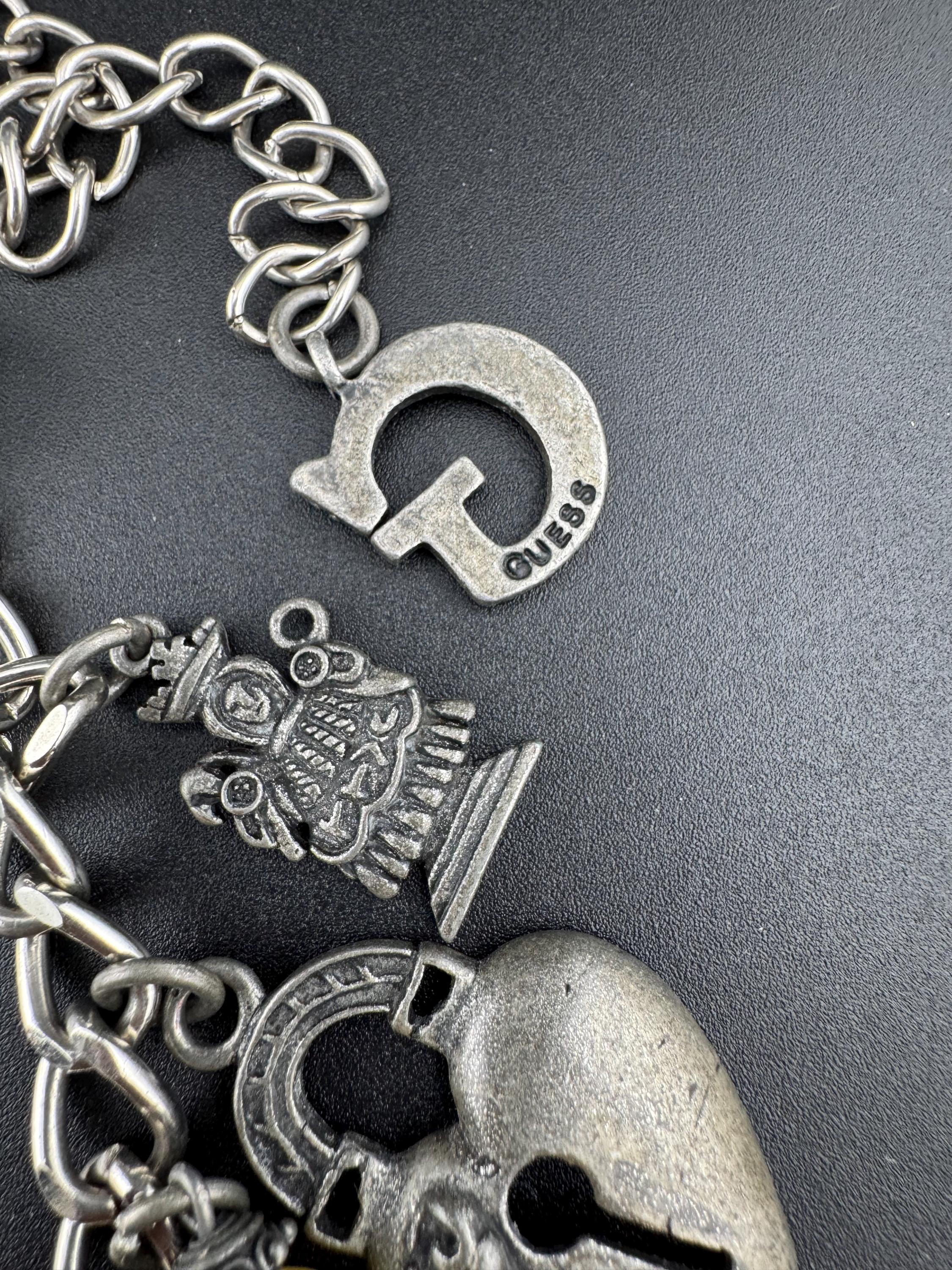 Retro GUESS Charm Belt: Silver Tone Pearl Beaded Chain (60cm 