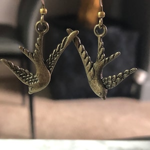 antique gold bluebird swallow earrings pierced ears