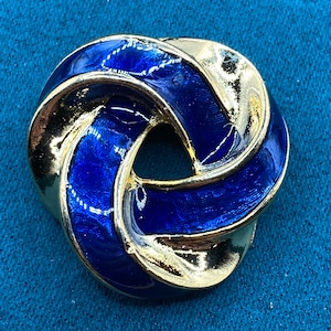 Vintage Gold Plated Scarf Clip: Blue Enamel Eternal Knot Ring