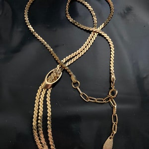 true Vintage pristine 1970s serpentine chain woven gold plated lariat negligee drop necklace old shop stock