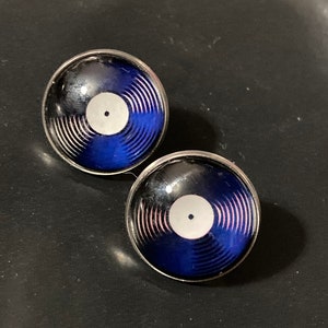 20mm Vinyl record stud earrings Retro style Black white gift for DJ