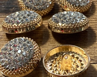 Set von 6 25 mm goldfarbenen Metallschaft rund gewölbte Glas Diamanté Knöpfe für Mantel