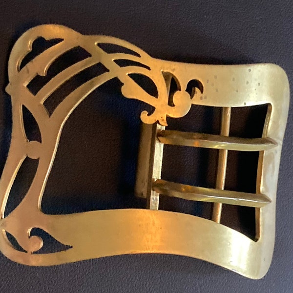 7cm Art Nouveau brass 2 prong Jungenstil Belt Buckle