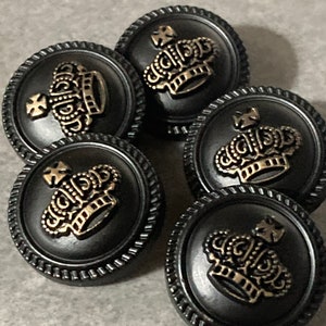 5 x 23mm metal royal crown buttons black and gold tone