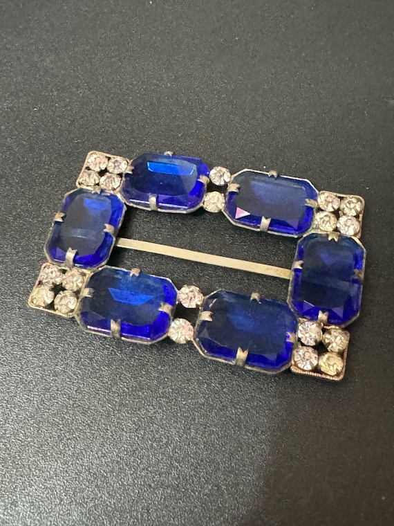 Large Antique rectangular czech Clear & sapphire … - image 1