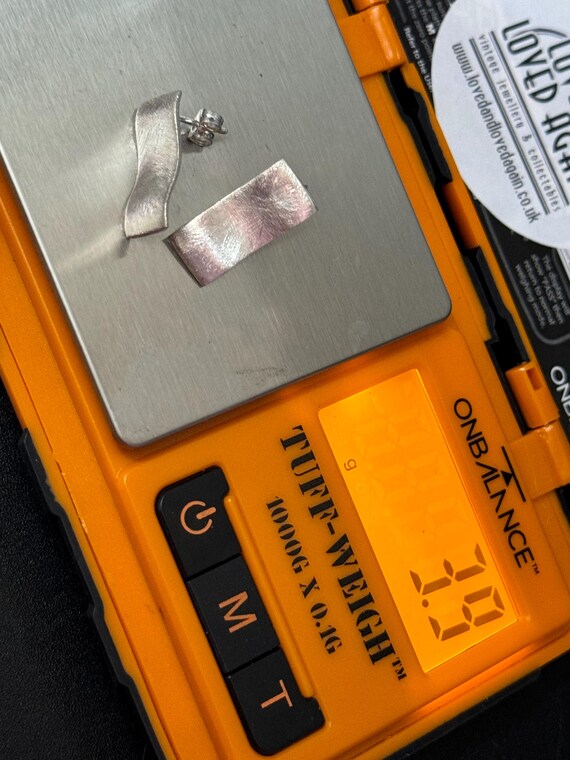 modernist planished rectangular pierced stud earr… - image 6