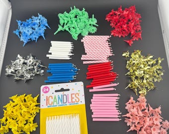 Birthday Cake Candles and Holders: Assorted Colors