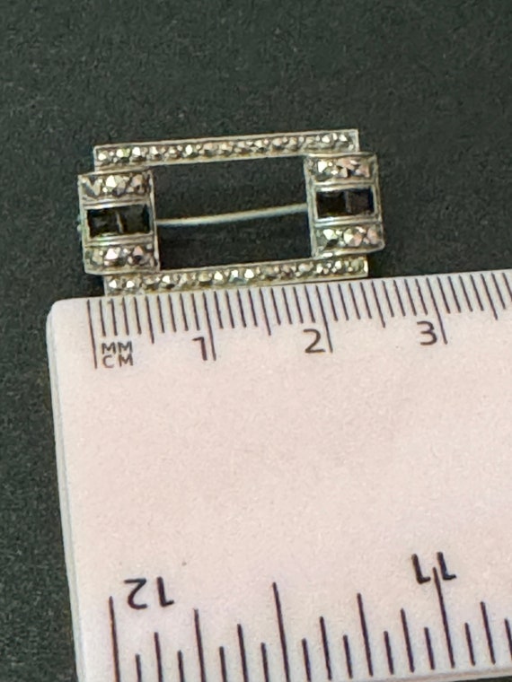 Vintage small Rectangular marcasite and black ony… - image 5