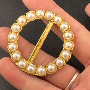 vintage gold tone 4cm beaded pearl ladies belt buckle, dressmaking sewing haberdashery