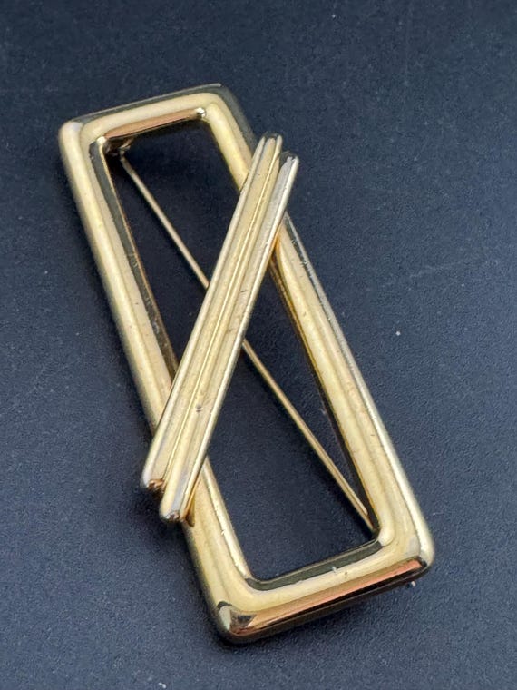 Signed MONET large gold plated rectangular modern… - image 1