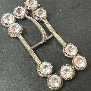 vintage rectangular Clear Glass Diamanté Belt Buckle one prong