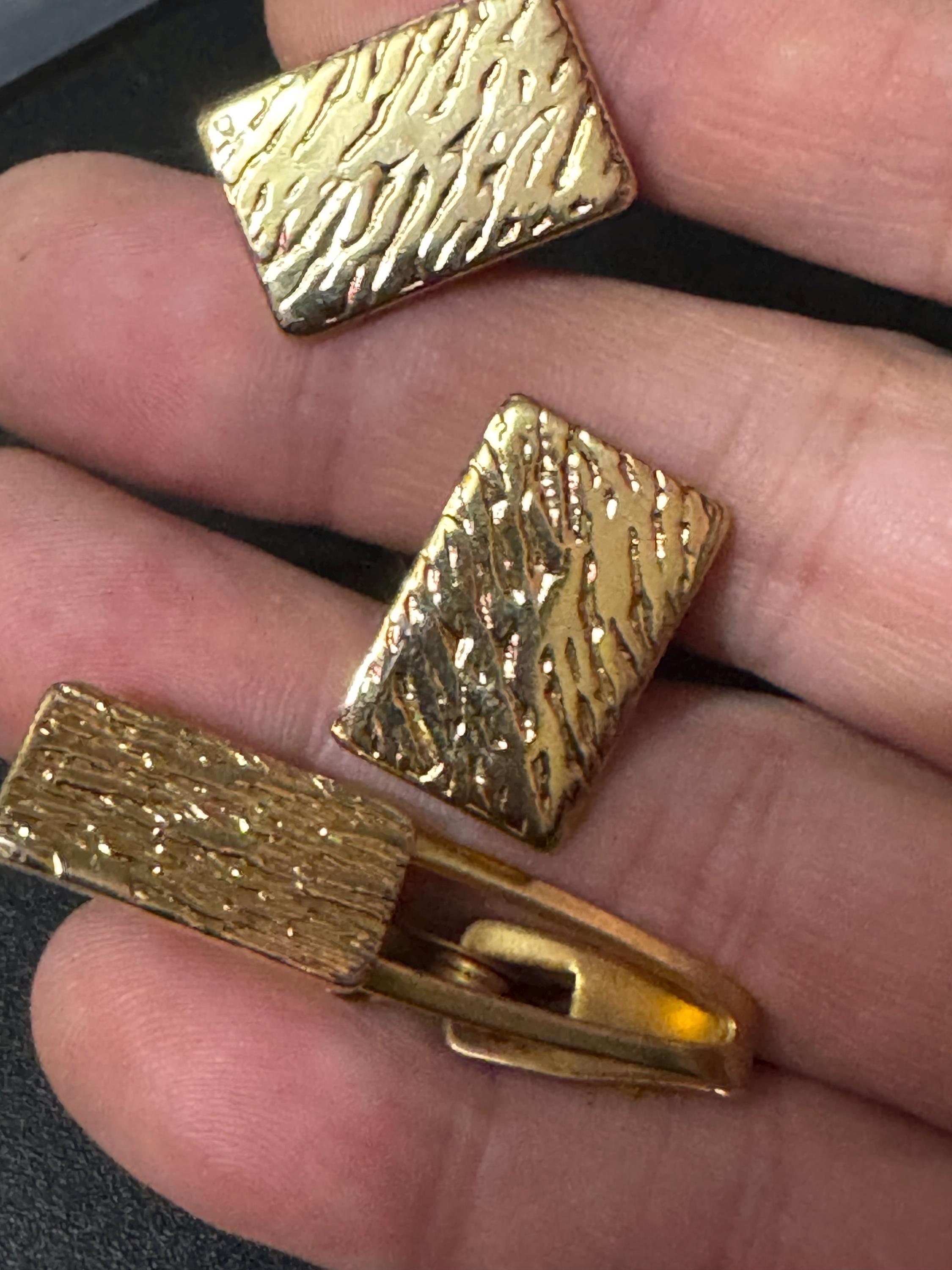 Paire De Boutons De Manchette Vintage Plaqué Or Style Brutaliste - Occasion