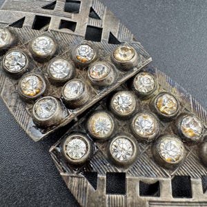 2 part diamanté art deco gold metal belt buckle antique rhinestones