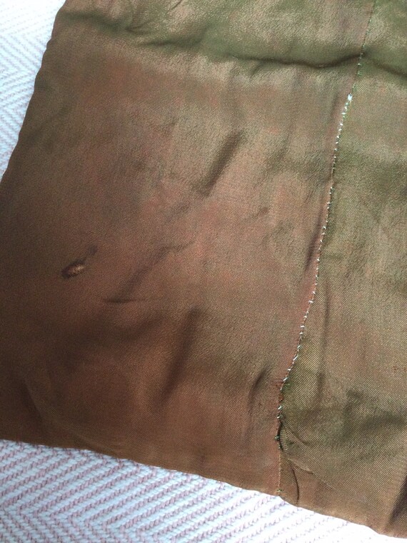 1940s hand embroidered brown shot SILK vintage ho… - image 4