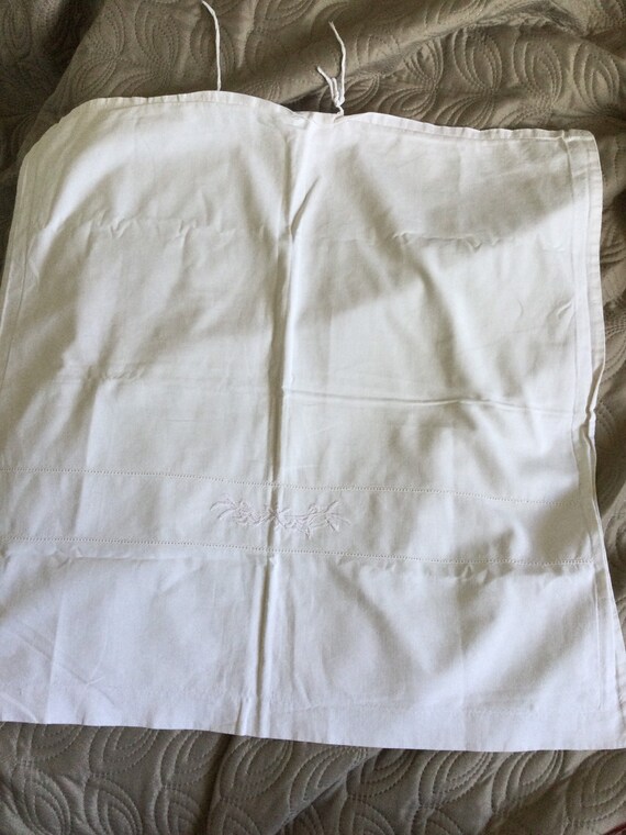 Vintage Large Square Pillowcase Cover Single Tie Ends Embroidered